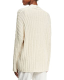 Ribbed Cardigan W/Flower Detail, Butter