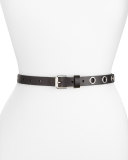 Metal Eyelet Flat Strap Leather Belt, Black
