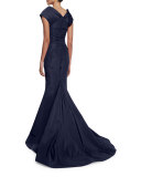 Silk V-Neck Mermaid Gown, Navy