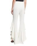 Classic Crepe Side-Ruffle Pants, Ivory