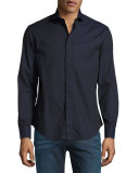 Tonal Rectangle Sport Shirt, Navy Blue