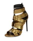 Python Lace-Up 105mm Sandal, Gold