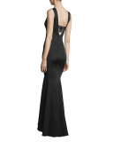 Sleeveless Satin Mermaid Gown, Black