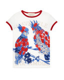 Short-Sleeve Cotton Jersey Parrot Tee, White, Size 4-12