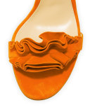 Flora Ruffled Suede Lace-Up 85mm Sandal