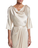 Liquid Satin Cowl-Neck Blouse, Champagne