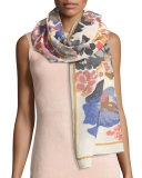 Wool-Blend Floral Jacquard Scarf, Ivory