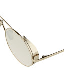 Round Brow-Bar Sunglasses, White Gold