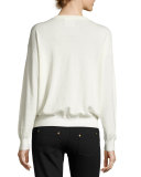 Fantasy-Print Crewneck Sweater, White