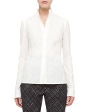 Mixed-Media Long-Sleeve Blouse, Cream