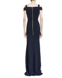 Nansen Cold-Shoulder V-Neck Mermaid Gown, Midnight Navy