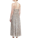 Sequined Wrap-Bodice Slip Dress, Praline