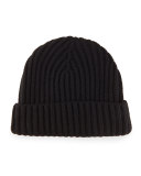 Ribbed Cashmere Beanie Hat, Black