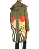 Hooded Wings-Print Anorak Jacket, Olive