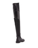 Smocked Leather Over-The-Knee Biker Boot, Nero