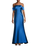 Strapless Stretch Satin Mermaid Gown, Medium Blue