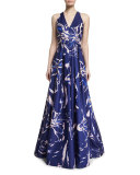 Sleeveless Floral-Print Ball Gown 