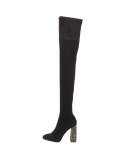 Kendra Beaded-Heel Over-the-Knee Boot, Black