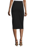 High-Waist Ponte Pencil Midi Skirt, Black