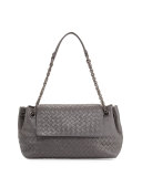 Small Madras Intrecciato Flap Shoulder Bag, Gray