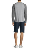 Colorblock Raglan-Sleeve Baseball Shirt, Smoked Gray