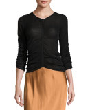 Semisheer Ruched Silk-Blend Top, Black