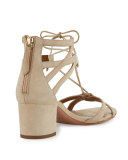 Beverly Hills 50mm Suede Lace-Up Sandal, Nude