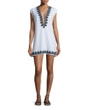 Sashka Cap-Sleeve Tunic Dress, Navy Cc
