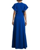 Keyhole Gown W/Ruffle Trim, Royal Blue