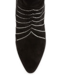 Crystal-Embellished Tall Suede Boot, Black (Noir)