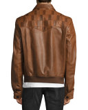 Leather Patchwork-Yoke Blouson Jacket, Sand/Tan