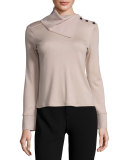 Fold-Neck Slit-Sleeve Cashmere Sweater
