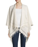 Summer Stripe Cotton Open-Front Poncho, Light Gray