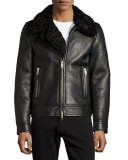 Lambskin & Shearling Aviator Jacket, Black
