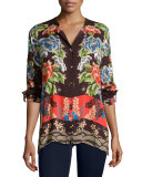 Lotte Long-Sleeve Printed Challis Blouse, Plus Size