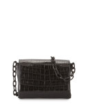 Crocodile Triple-Gusset Mini Crossbody Bag, Black Matte
