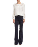 Alma Long-Sleeve Embroidered Silk Blouse, Off White