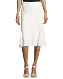 Linen Trumpet-Back Skirt, White