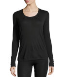 Cashmere-Silk Blend Long-Sleeve Top, Black