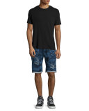 Distressed Fleece Shorts, Natural Indigo