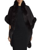 Cashmere Fox-Trim Shawl, Black