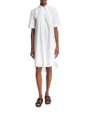 Mara Half-Sleeve Poplin Shirtdress, White