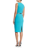 Sleeveless Pleated-Front Sheath Dress, Aqua