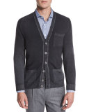 Cashmere-Blend Long-Sleeve Cardigan, Gray