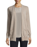 Long Open Cardigan w/ Hip Patch Pockets, Beige