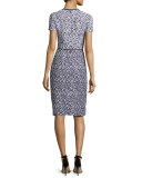 Tweed Keyhole Sheath Dress, Navy/White
