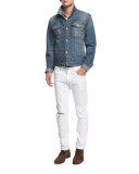 Paxtyn Destroyed Slim-Fit Denim Jeans, White