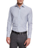 Bicolor Striped Long-Sleeve Sport Shirt, Blue