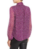 Havanah Bow-Neck Silk Blouse, Pirouette Dot