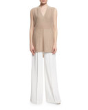 Wide-Leg Pleated Trousers, Off White